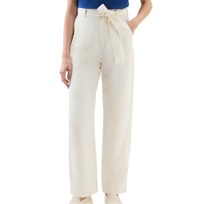 TROUSERS VISCOSE AND LINEN TROUSERS Woman Plaster White