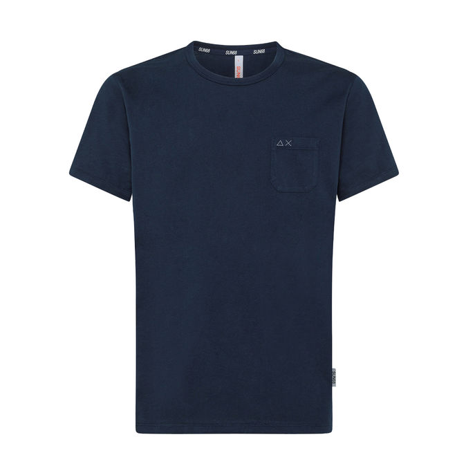 TSHIRT ROUND SOLID POCKET Man Navy Blue