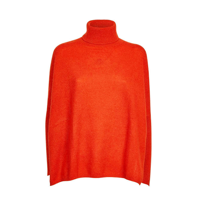 TURTLENECK PONCHO CLARA Woman Coral Fluo