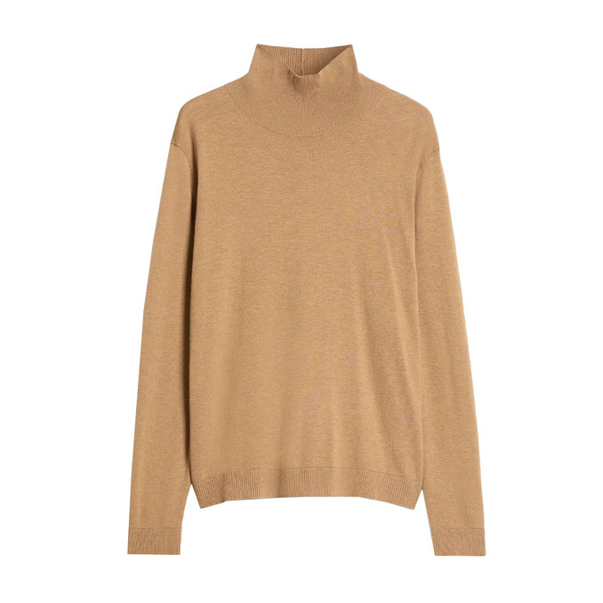 TURTLENECK SILK WOOL KIKU  Woman Camel