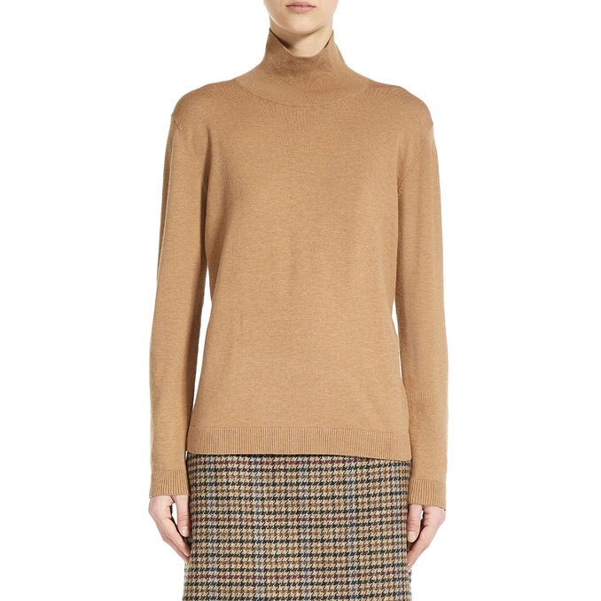 TURTLENECK SILK WOOL KIKU  Woman Camel