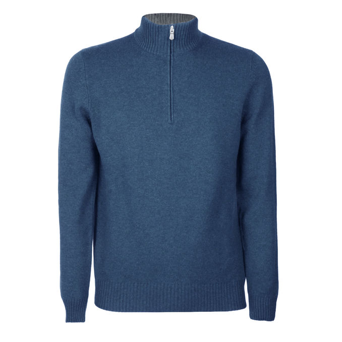 TURTLENECK ZIP WOOL BLEND Man Blue Open