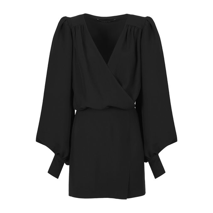 V-NECK BALOON SLEEVE DRESS Woman Black