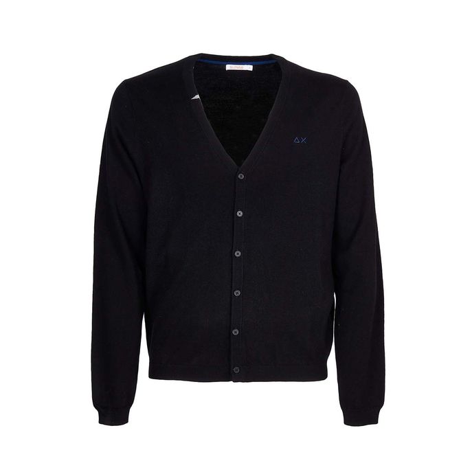 V NECK CARDIGAN IN WOOL AND COTTON Man Black