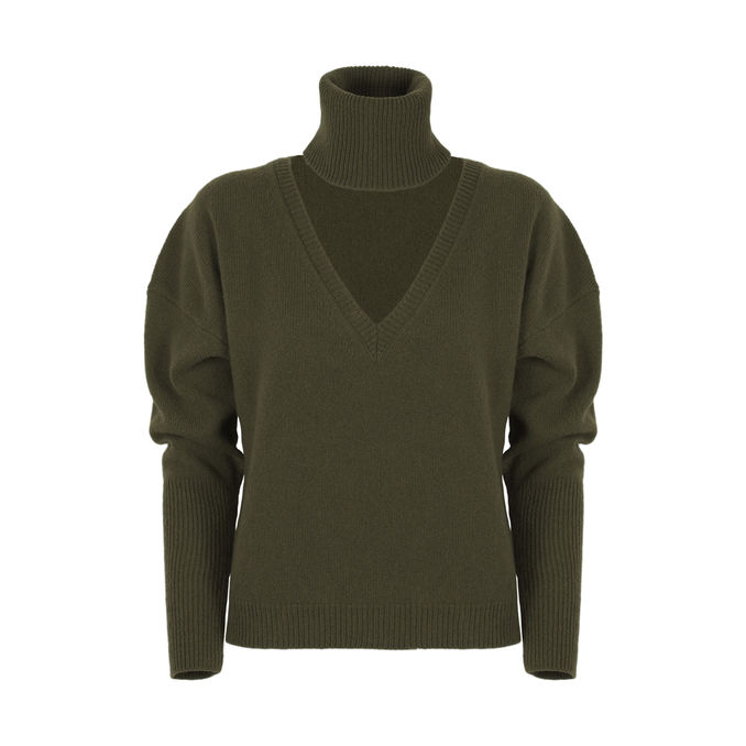 V-NECK TURTLENECK WITH HIGH NECK Woman Military Green