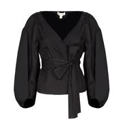 V NECK WRAP BLOUSE WITH BALLOON SLEEVES Woman Black V NECK WRAP BLOUSE WITH BALLOON SLEEVES Woman Black