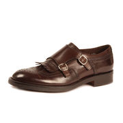 VINTAGE LEATHER DOUBLE BUCKLE SHOES WITH FRINGE Man Dark Brown VINTAGE LEATHER DOUBLE BUCKLE SHOES WITH FRINGE Man Dark Brown