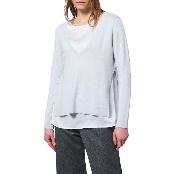 VISCOSE V-NECK SWEATER AND SILK TOP