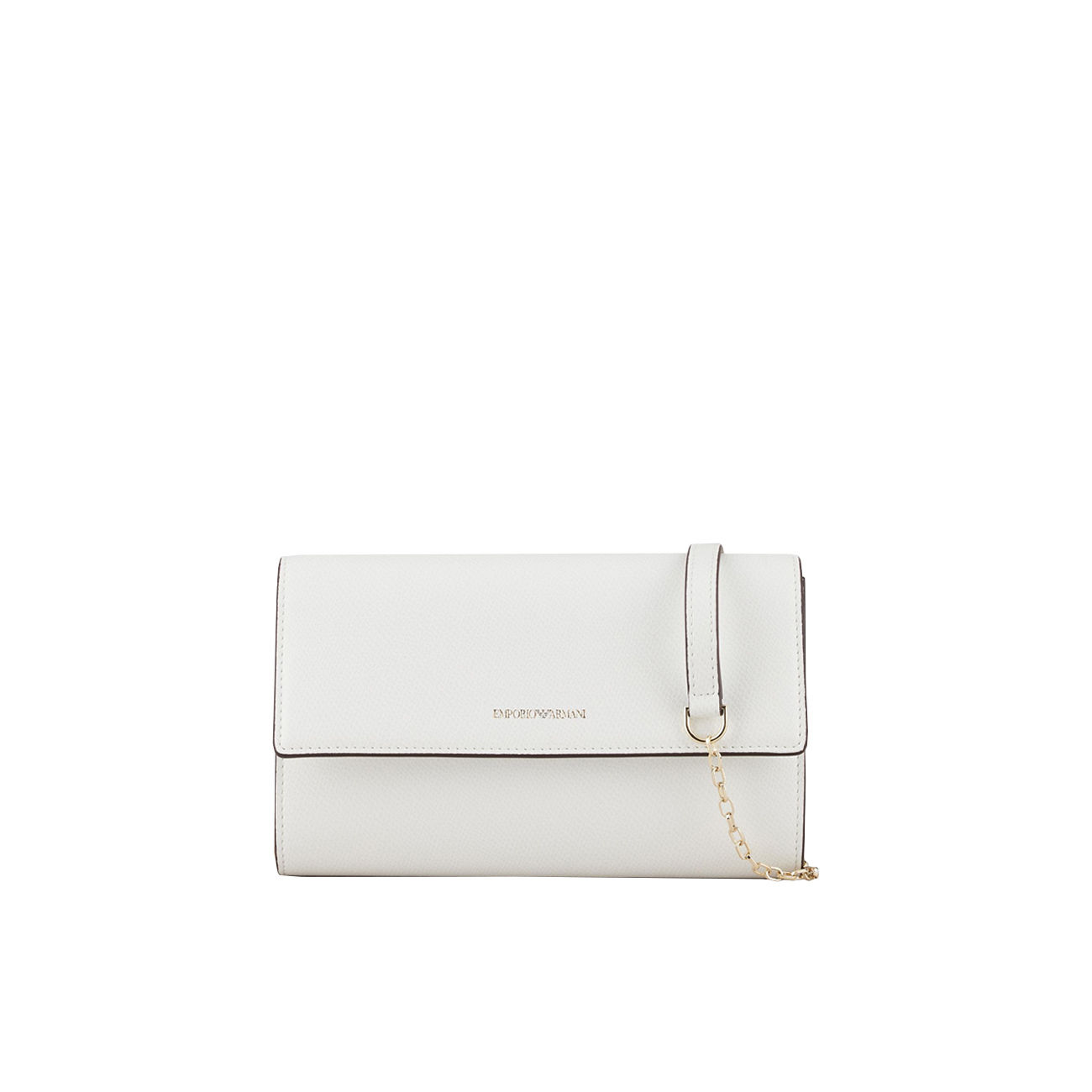 EMPORIO ARMANI WALLET WITH CHAIN IN HAMMERED FAUX LEATHER Woman White  Tobacco | Mascheroni Store