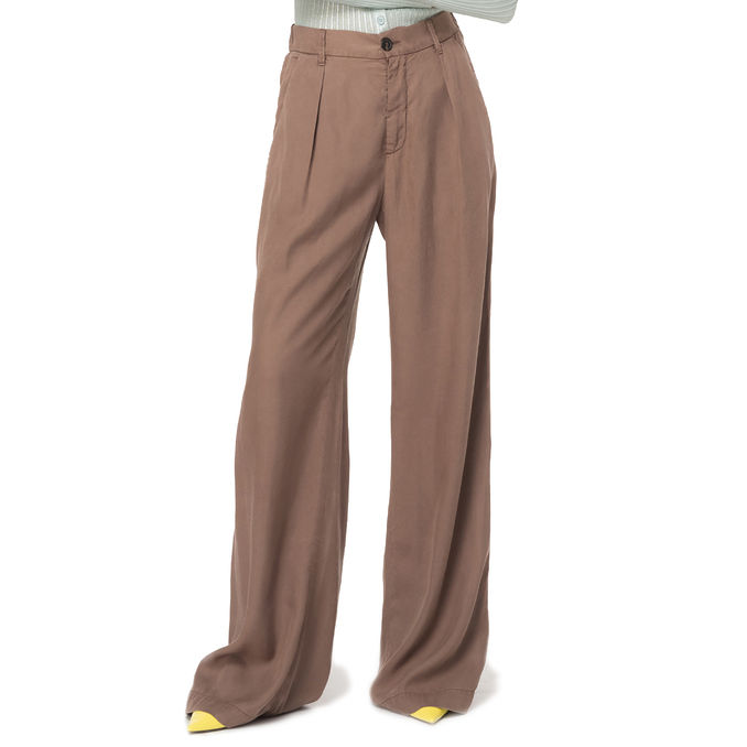 WIDE LEG LYOCELL TROUSER Woman Chestnut Brown