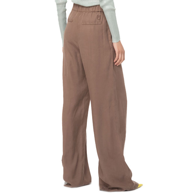 WIDE LEG LYOCELL TROUSER Woman Chestnut Brown