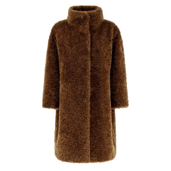 Women COAT IN CURLY FAUX FUR Caramel