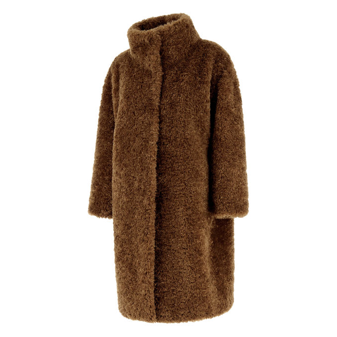 Women COAT IN CURLY FAUX FUR Caramel