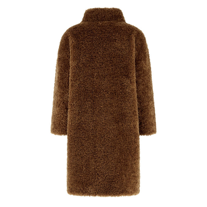 Women COAT IN CURLY FAUX FUR Caramel