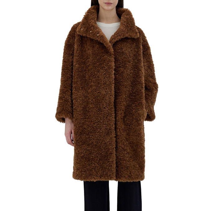 Women COAT IN CURLY FAUX FUR Caramel