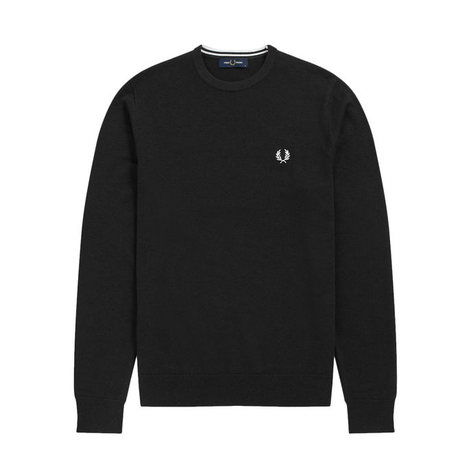 WOOL AND COTTON CLASSIC CREW JUMPER Man Black