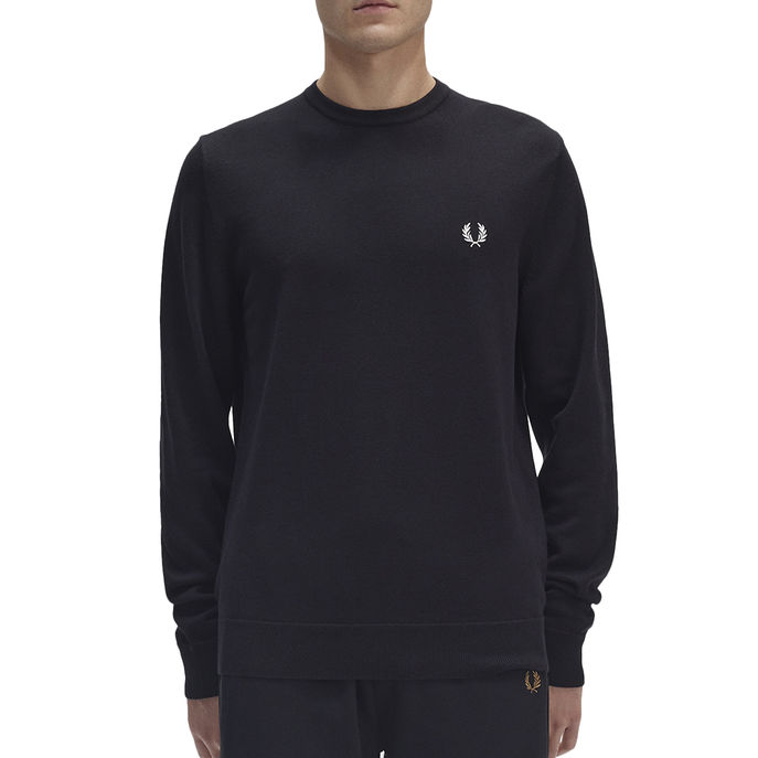 WOOL AND COTTON CLASSIC CREW JUMPER Man Black