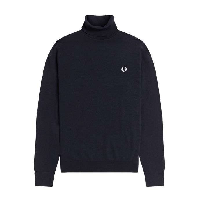 WOOL AND COTTON TURTLENECK WITH LOGO Man Navy