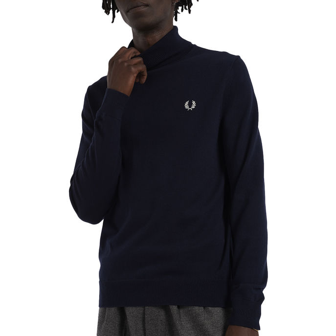 WOOL AND COTTON TURTLENECK WITH LOGO Man Navy