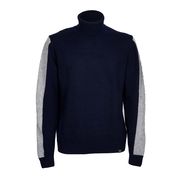 WOOL BLEND TURTLENECK SWEATER WITH CONTRAST BANDS Man Blue Grey WOOL BLEND TURTLENECK SWEATER WITH CONTRAST BANDS Man Blue Grey