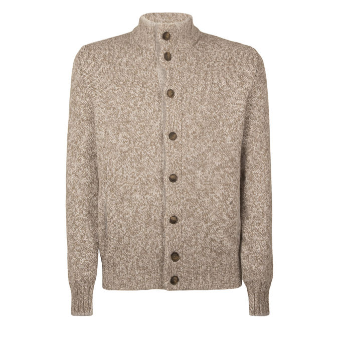 WOOL CARDIGAN Man Taupe Grey Melange