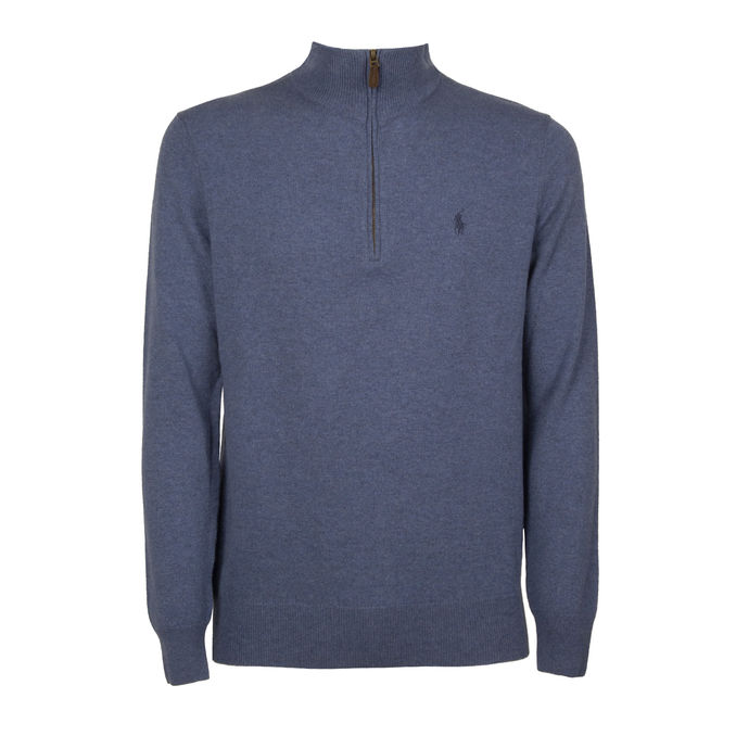 WOOL HALF ZIP PULL Man Twilight Blue