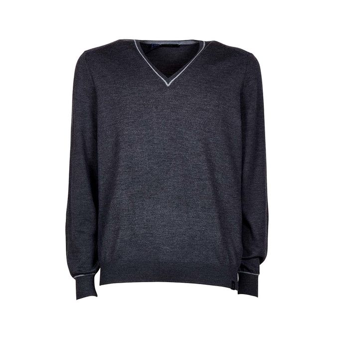 WOOL V NECK SWEATER Man Charcoal