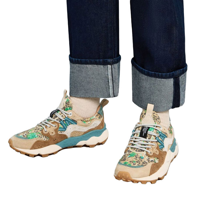 YAMANO 3 FLORAL PRINT SNEAKERS Woman Light Brown Dark Brown